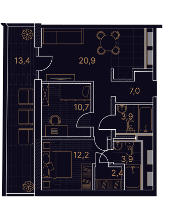 3-комнатный номер 74,4 м²