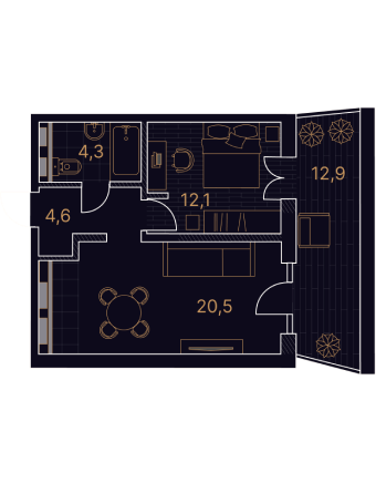2-комнатный номер 54,4 м²