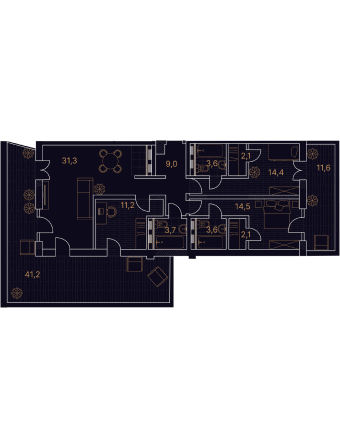 4-комнатный номер площадь номера 148,3 м²